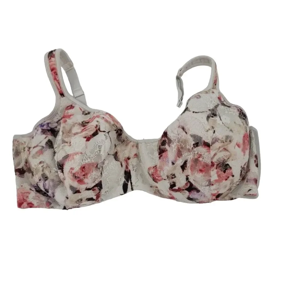 Cacique Floral Rose Lace Underwire Back Clasp Full Coverage Bra Size 44DDD